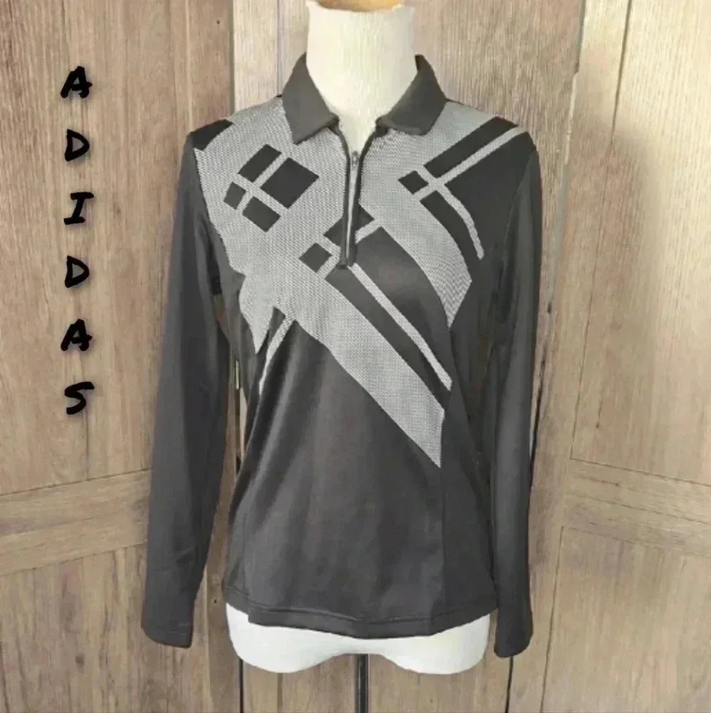 Adidas Women Black and Gray Long Sleeve Polo pullover quater zipper